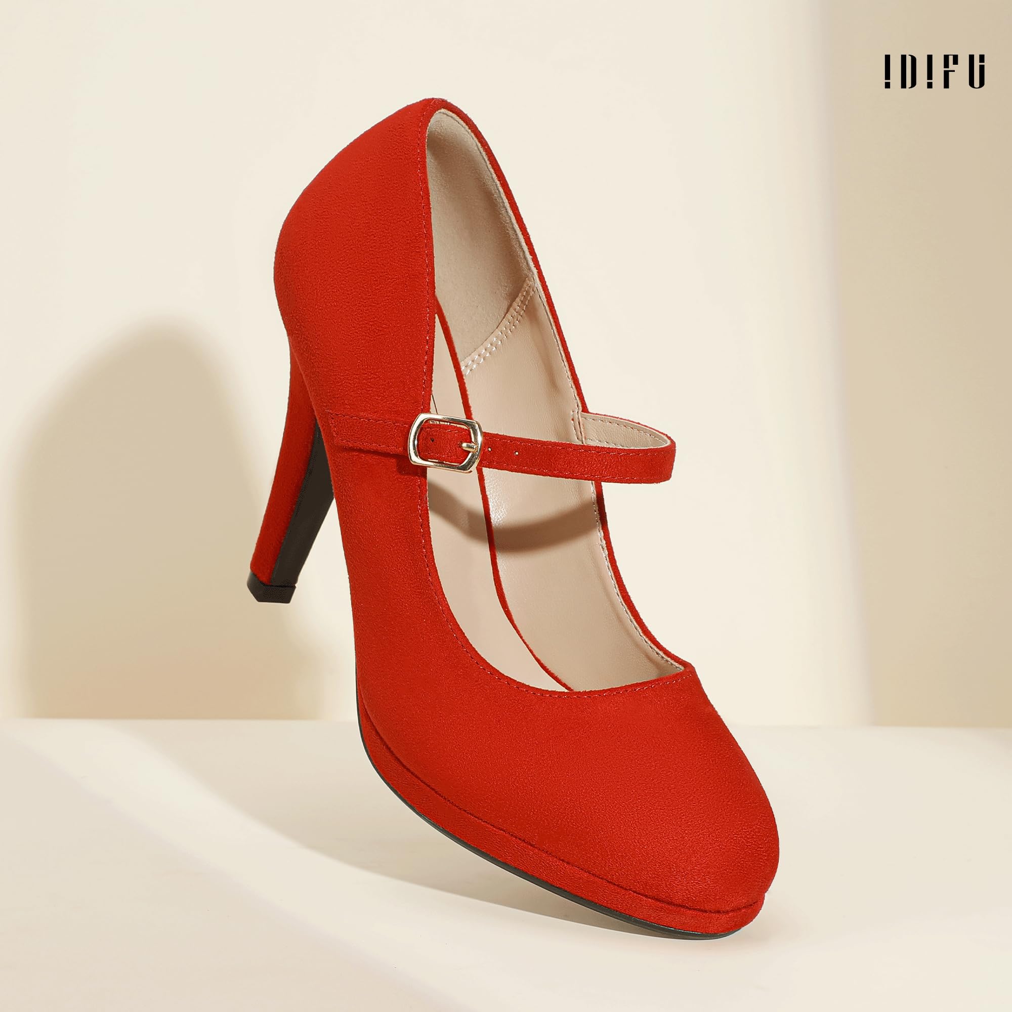 Foto 7 pulgar | Zapatos Idifu Red Suede Mary Jane Con Plataforma Tacones Para Mujer - Venta Internacional.