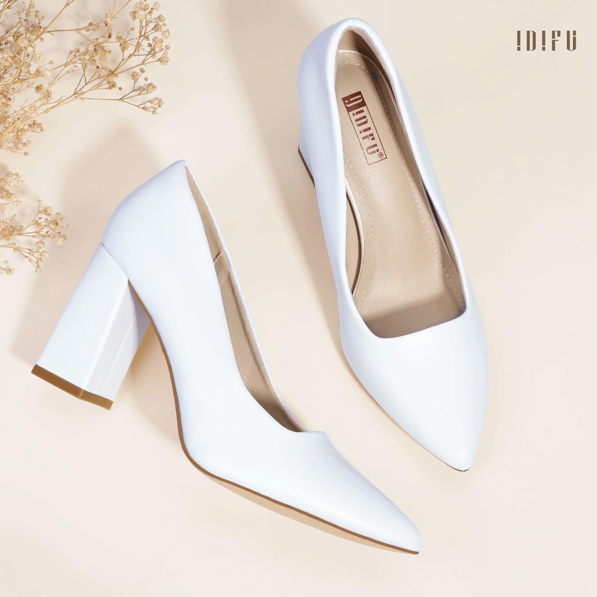Foto 5 pulgar | Tacones Idifu In3 Blancos Con Punta Cerrada Para Mujer, Tacones De 8 Cm - Venta Internacional.