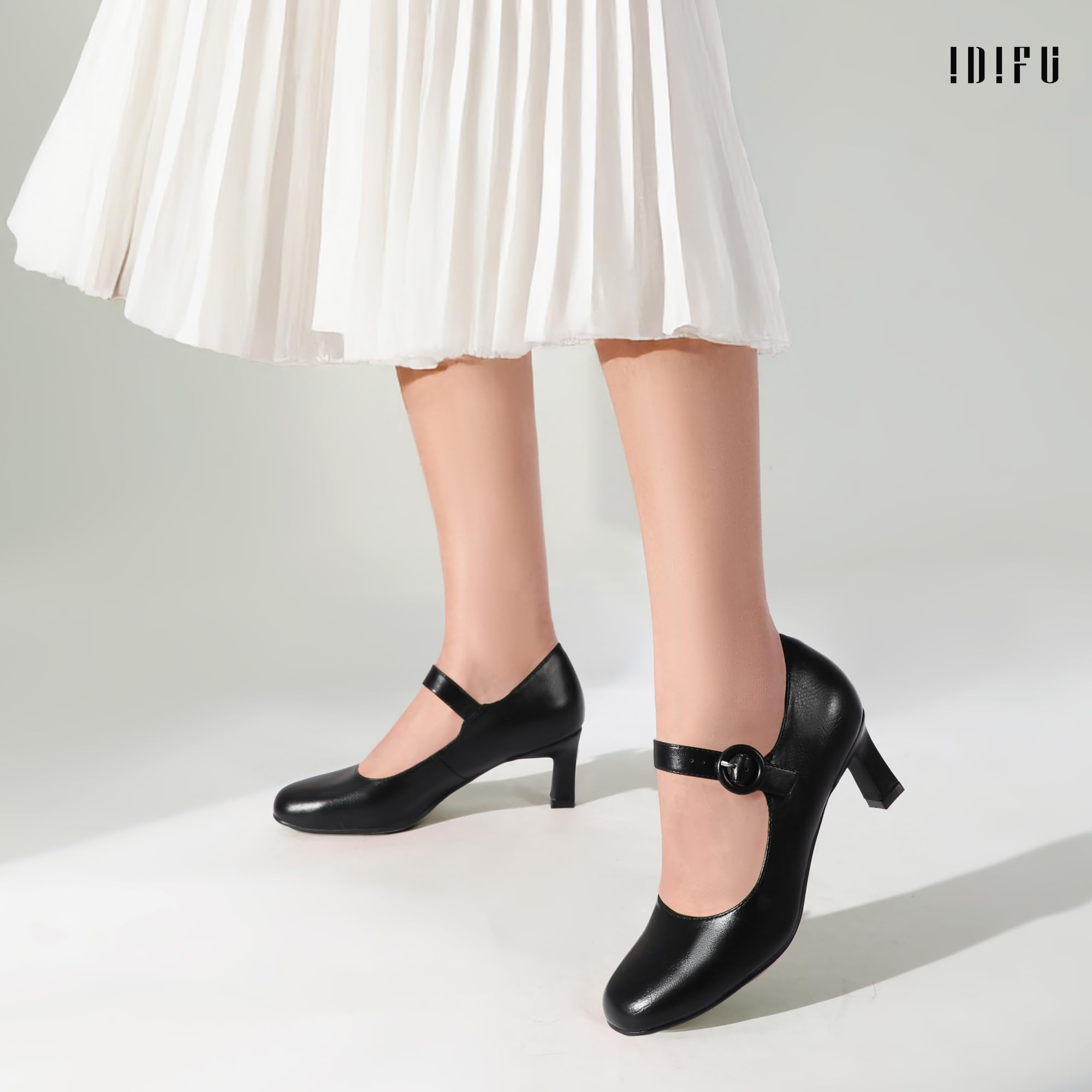 Foto 4 pulgar | Zapatos Idifu Mary Jane Negros De Tacón Bajo Para Mujer Talla 7 - Venta Internacional.