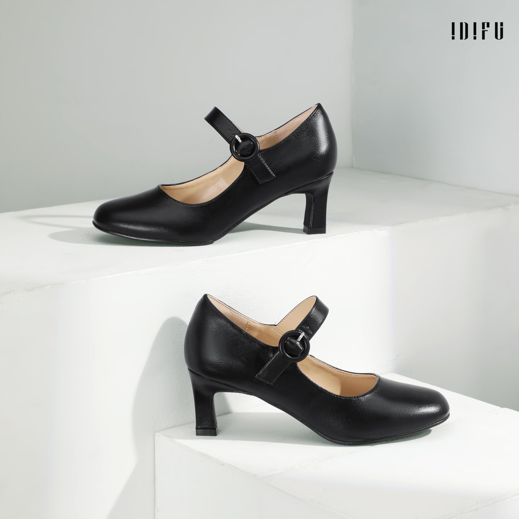 Foto 5 pulgar | Zapatos Idifu Mary Jane Negros De Tacón Bajo Para Mujer Talla 7 - Venta Internacional.