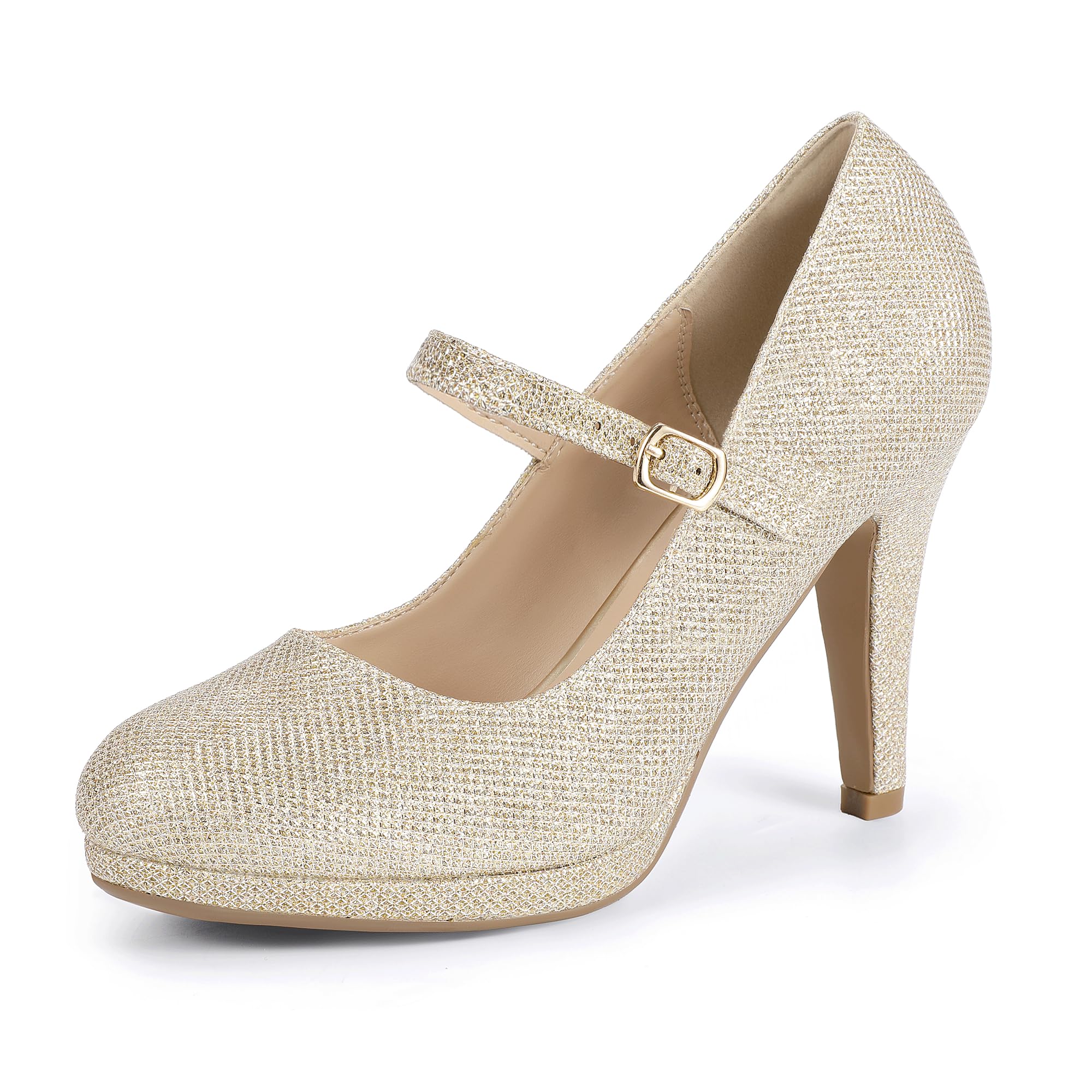 Foto 2 pulgar | Zapatos Idifu Gold Glitter Mary Jane Tacones De Aguja Para Mujer - Venta Internacional.