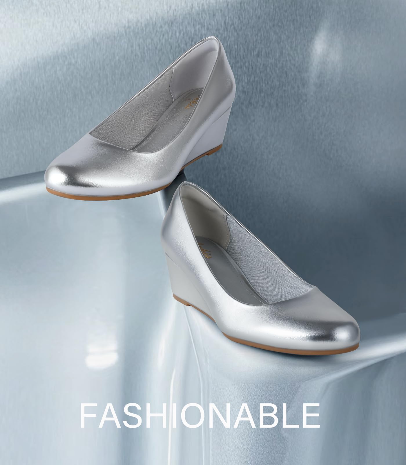 Foto 3 pulgar | Tacón Bajo Plateado Wedges Ankis Para Mujer, Cómodo Tacón De 5 Cm - Venta Internacional.