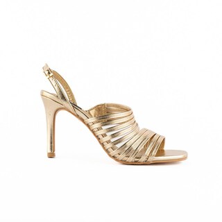 Foto 1 | Sandalia Tacón 10cm Multi Tiritas Elegante De Mujer Walki Sasha Dorado
