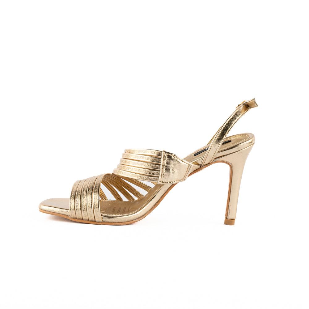 Foto 5 pulgar | Sandalia Tacón 10cm Multi Tiritas Elegante De Mujer Walki Sasha Dorado