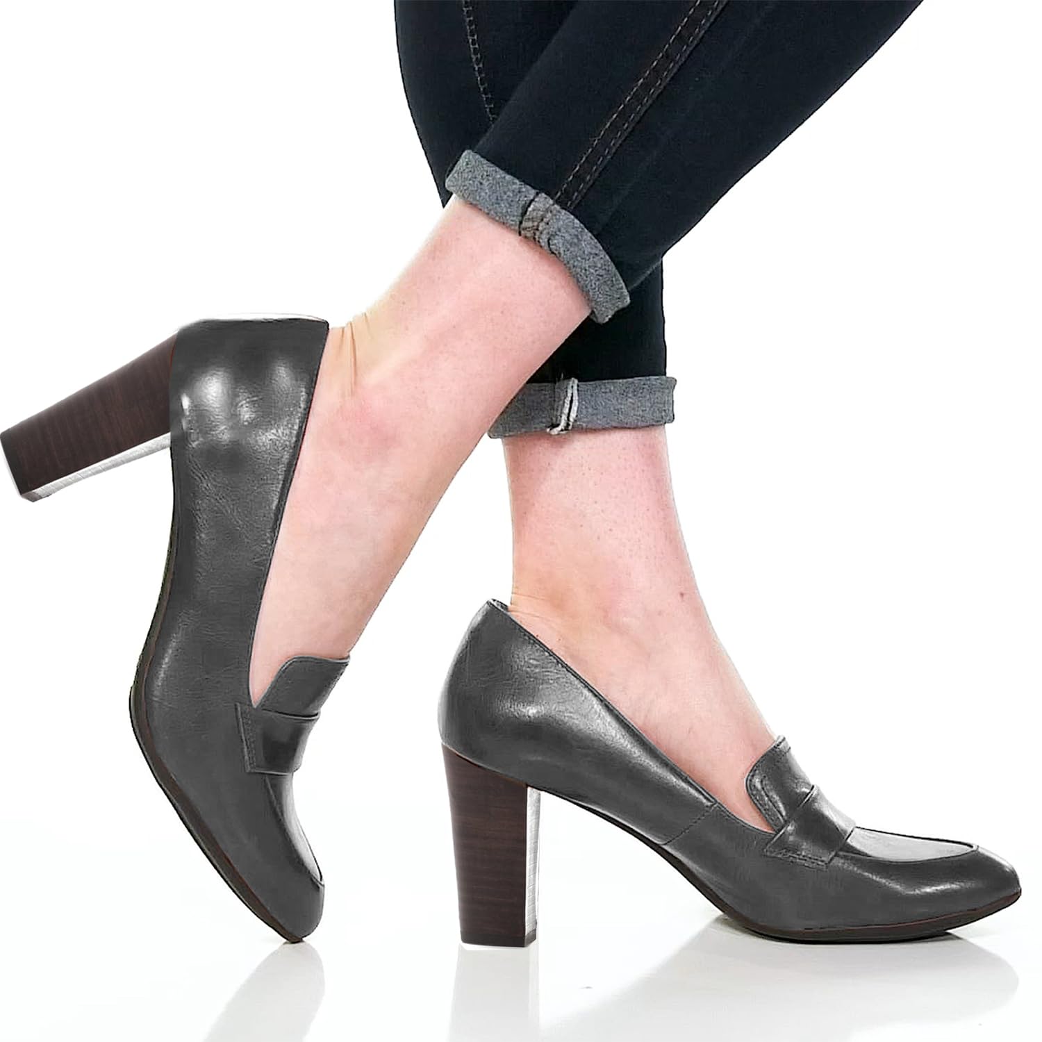Foto 3 pulgar | Zapatos Moommo, Mocasines Con Tacón Alto Y Grueso Para Mujer, Plateados, 9 Cm - Venta Internacional.
