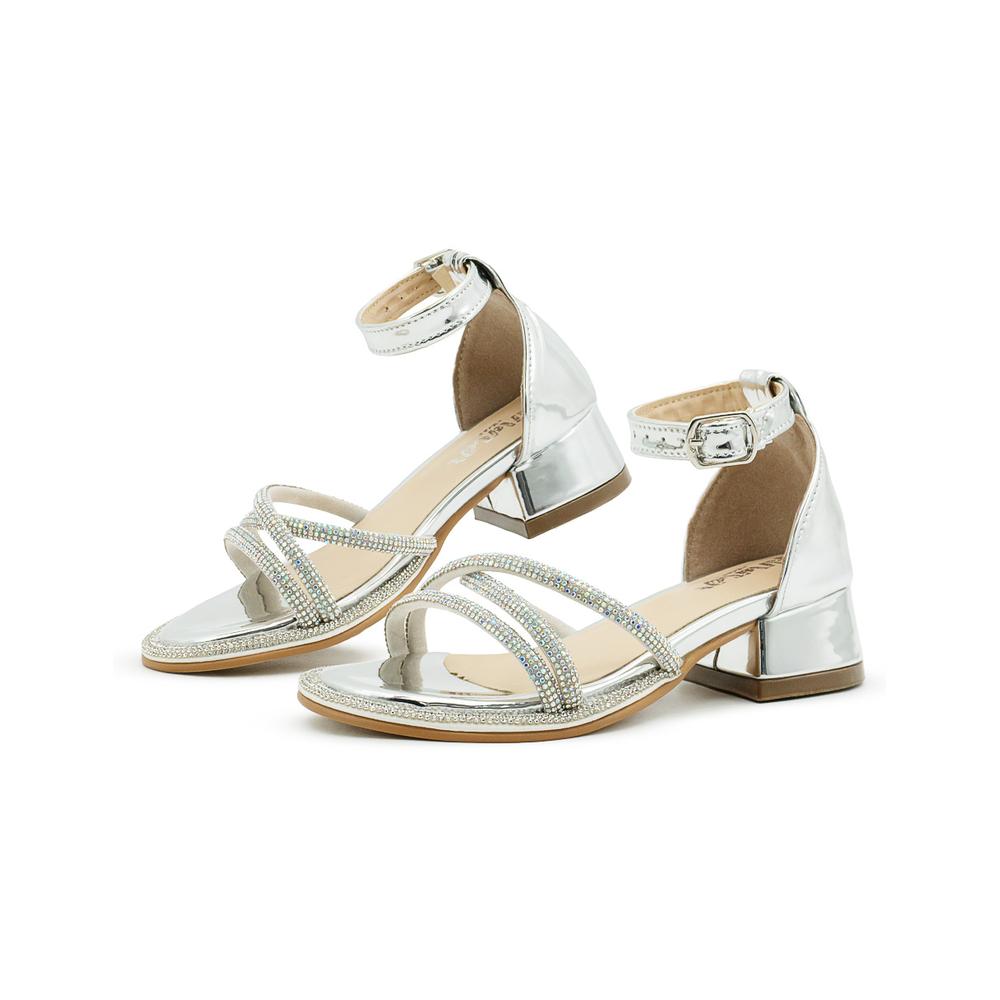 Zapatilla Para Niña Con Pedrería Graduación Formal Plata Plateado