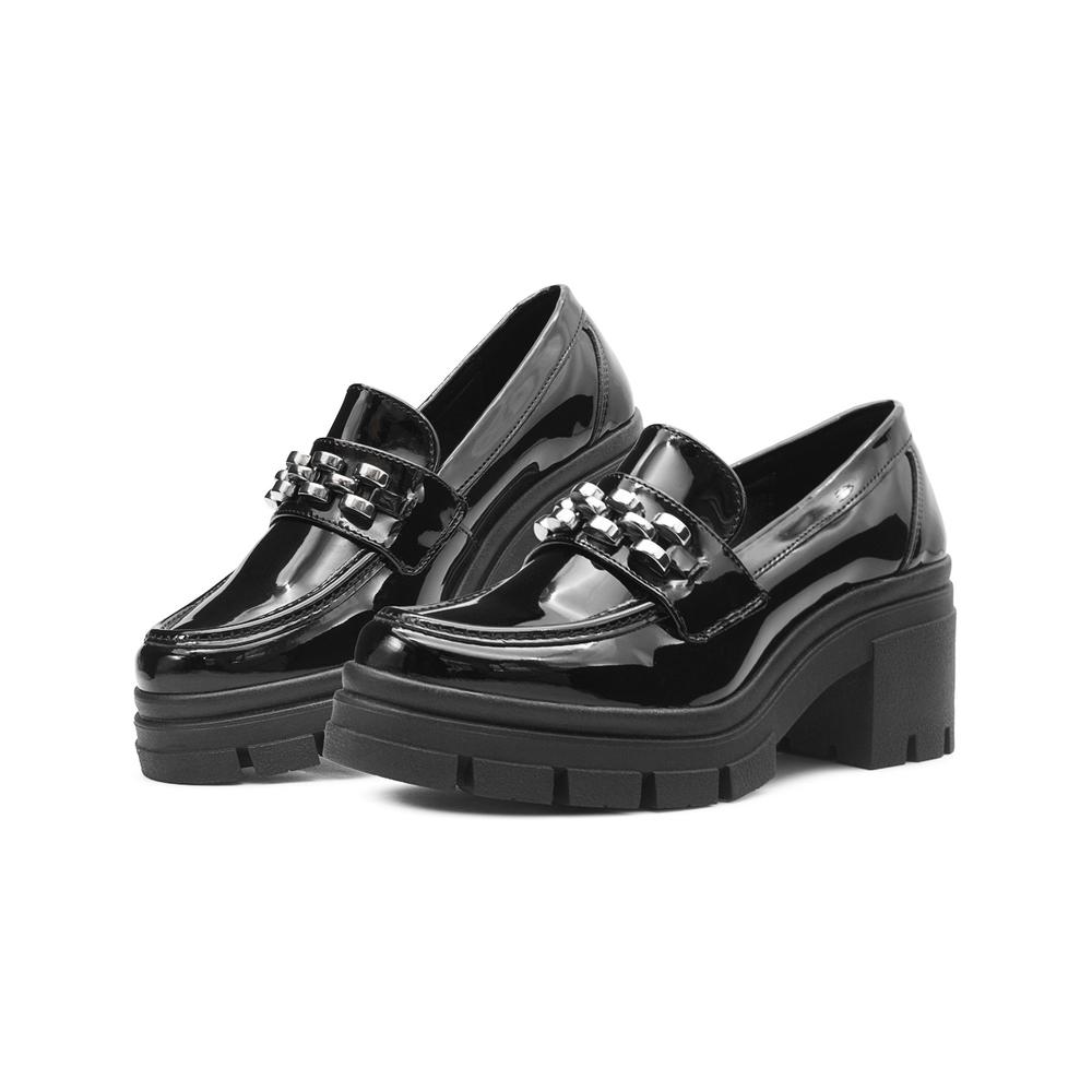 Foto 2 pulgar | Zapato Formal Para Mujer Charol Negro Tacon Ancho 7cm Negro