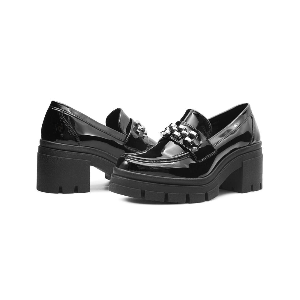 Foto 3 pulgar | Zapato Formal Para Mujer Charol Negro Tacon Ancho 7cm Negro