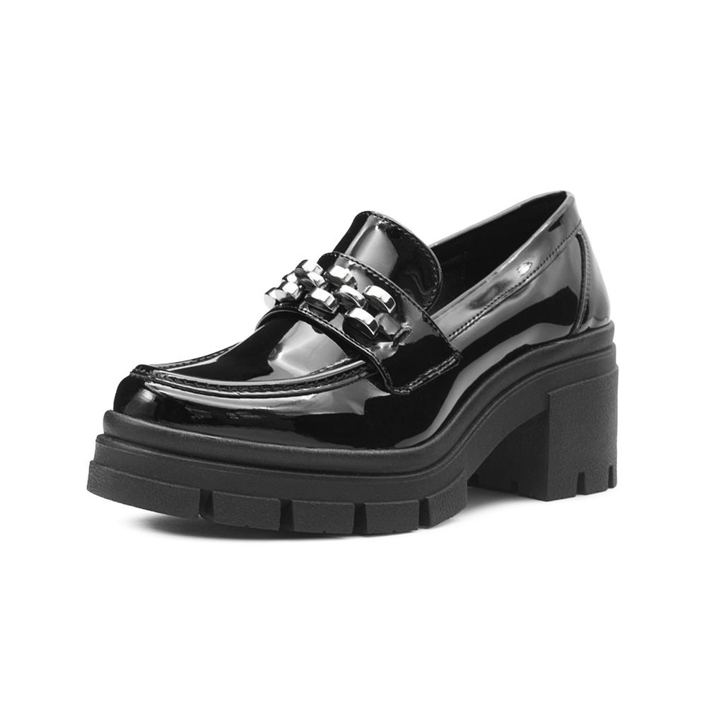 Foto 4 pulgar | Zapato Formal Para Mujer Charol Negro Tacon Ancho 7cm Negro