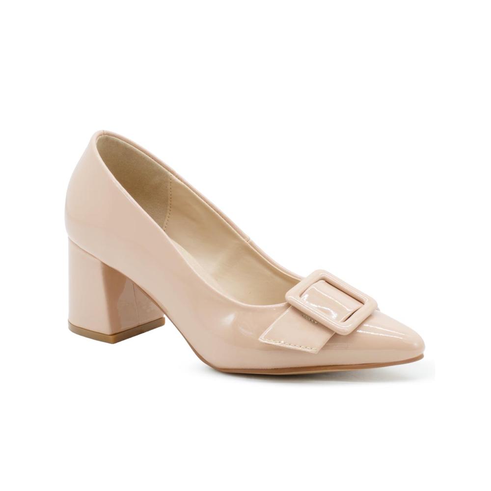 Foto 2 pulgar | Zapatilla Elegante Formal Tacon Ancho Evento Social Charol Beige