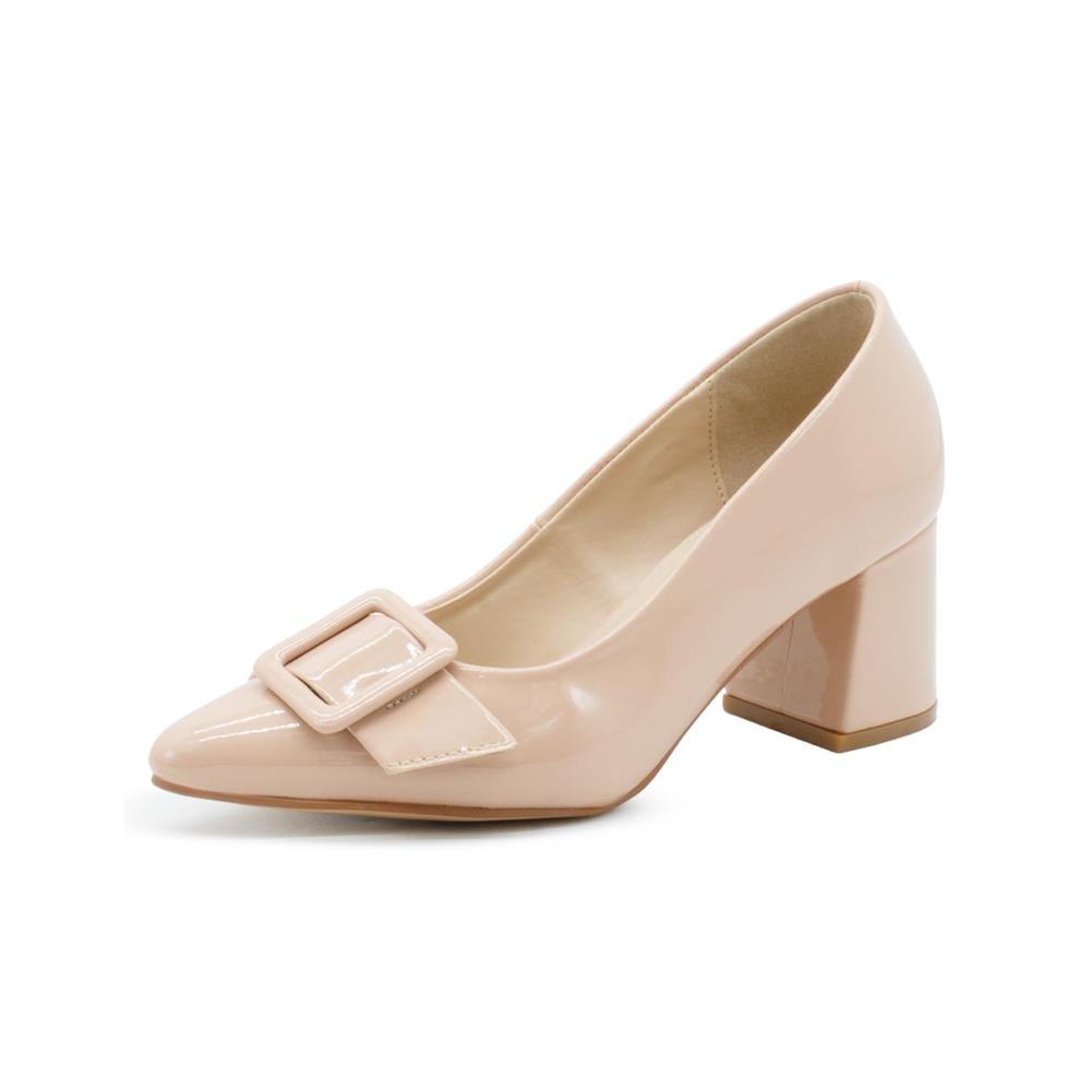 Foto 6 pulgar | Zapatilla Elegante Formal Tacon Ancho Evento Social Charol Beige