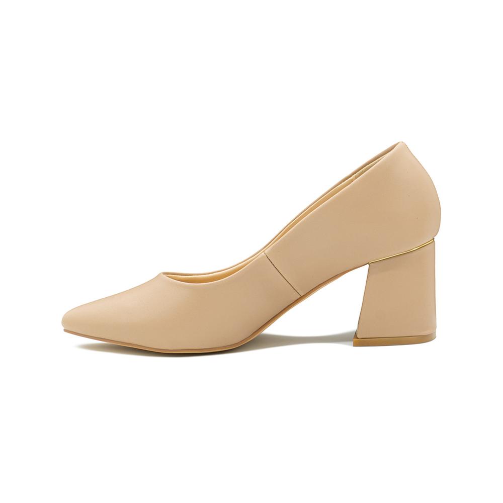 Foto 3 pulgar | Zapatilla Cerrada Tacon Ancho Oficina Formal Color Beige Beige