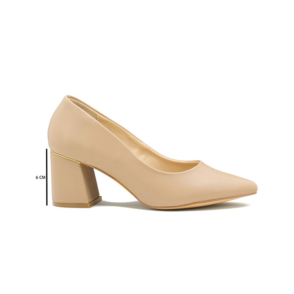 Foto 4 pulgar | Zapatilla Cerrada Tacon Ancho Oficina Formal Color Beige Beige