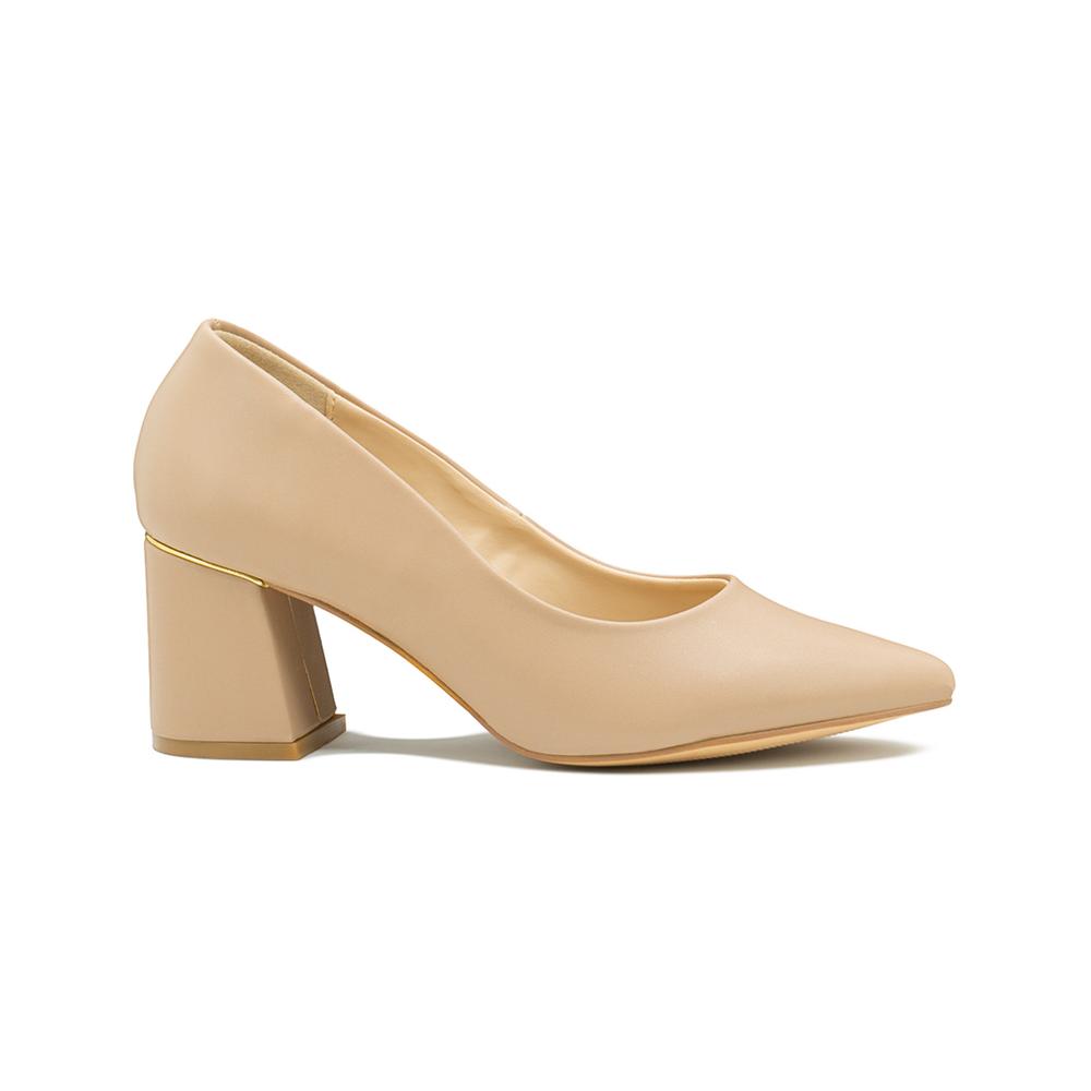 Foto 5 pulgar | Zapatilla Cerrada Tacon Ancho Oficina Formal Color Beige Beige