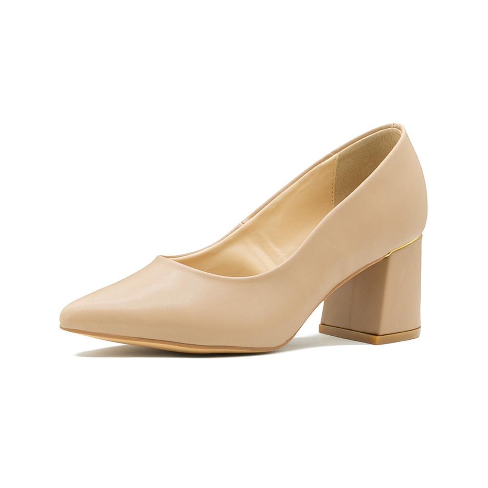 Foto 6 pulgar | Zapatilla Cerrada Tacon Ancho Oficina Formal Color Beige Beige