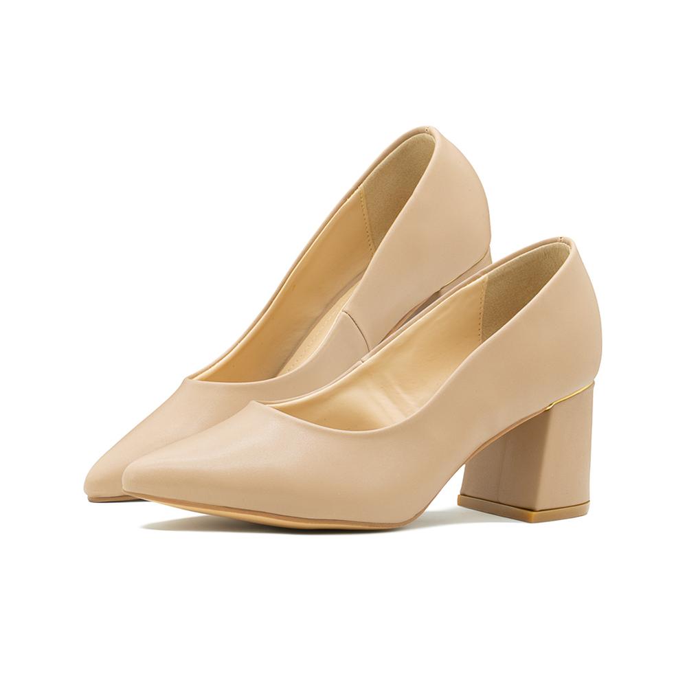 Foto 8 pulgar | Zapatilla Cerrada Tacon Ancho Oficina Formal Color Beige Beige