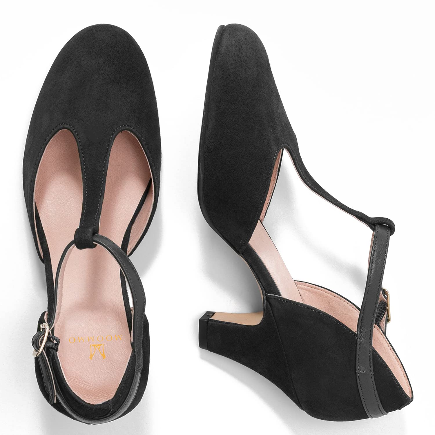 Foto 3 pulgar | Zapatos Moommo Mary Jane De Tacón Bajo, Zapatos De Gamuza Negra Para Mujer - Venta Internacional.