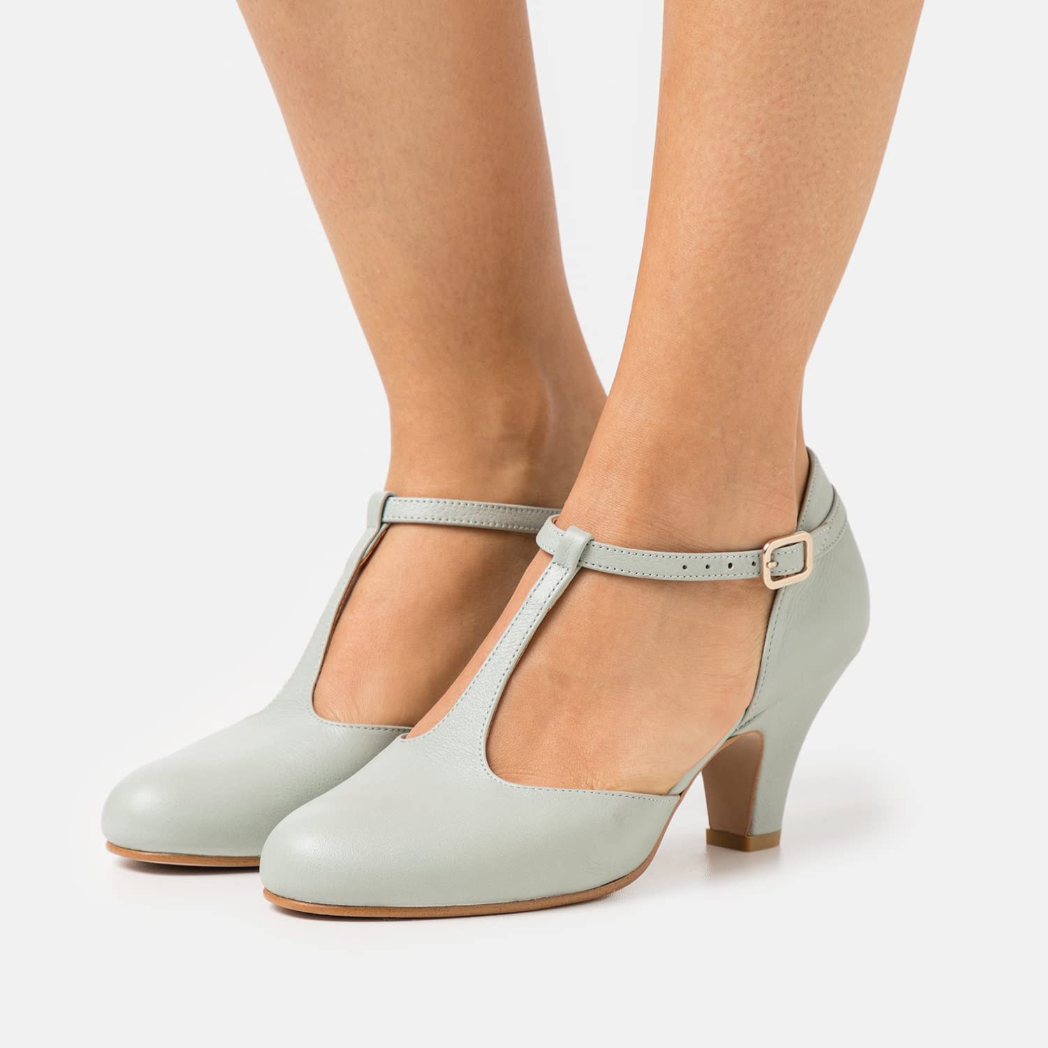 Foto 3 | Zapatos Moommo Mary Jane Grises Para Mujer, Tacón Bajo, 5 Cm - Venta Internacional.