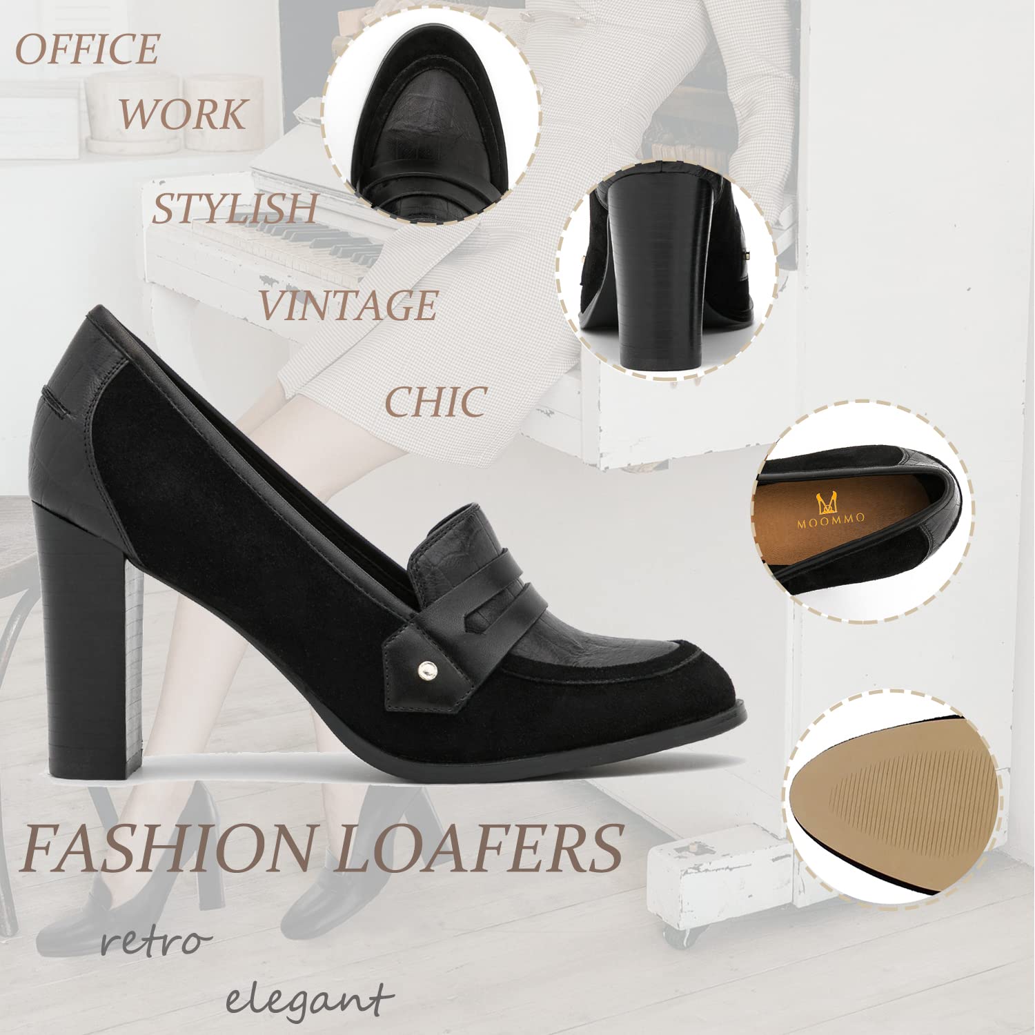 Foto 5 pulgar | Zapatos Moommo De Cocodrilo De Piel Negra Con Tacón De 9 Cm Para Mujer - Venta Internacional.