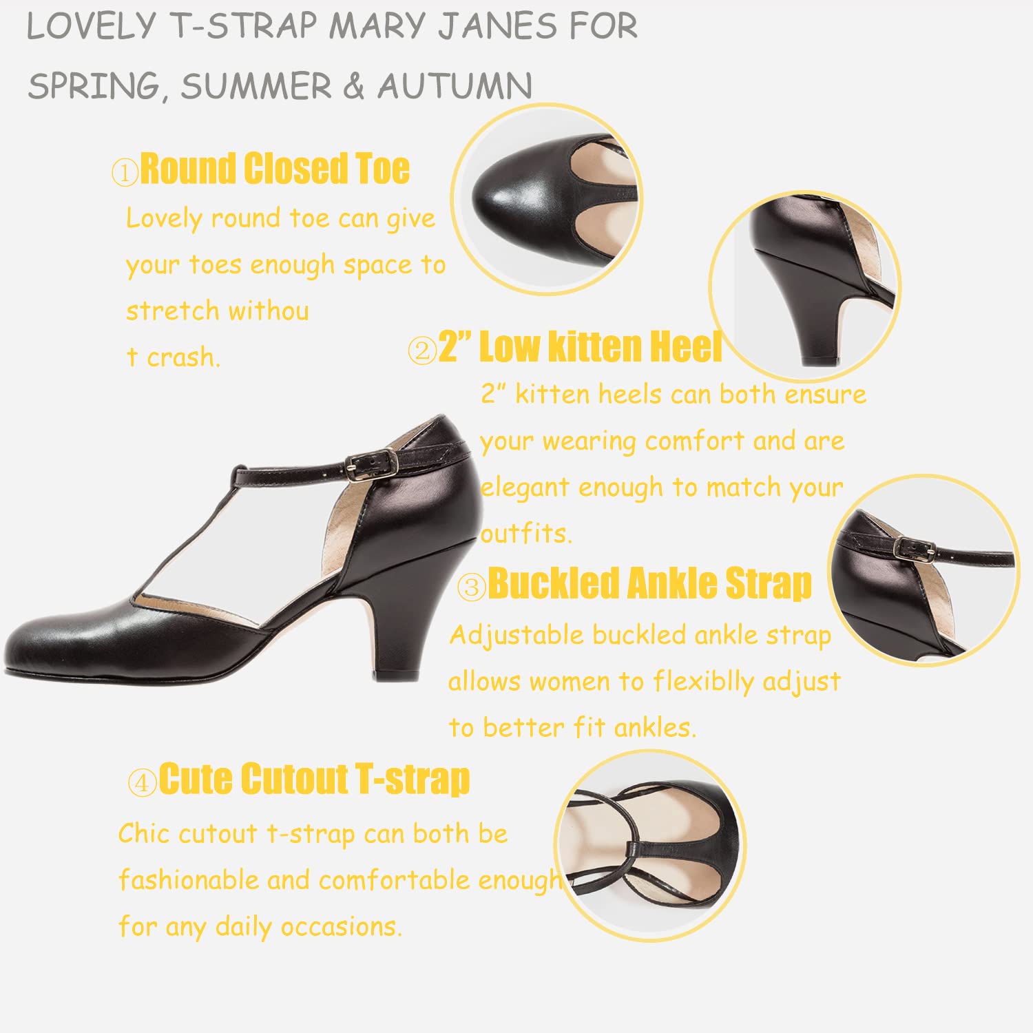 Foto 3 pulgar | Zapatos Moommo De Vestir Negros Para Mujer, Tacón Bajo De Gatito, 5 Cm - Venta Internacional.