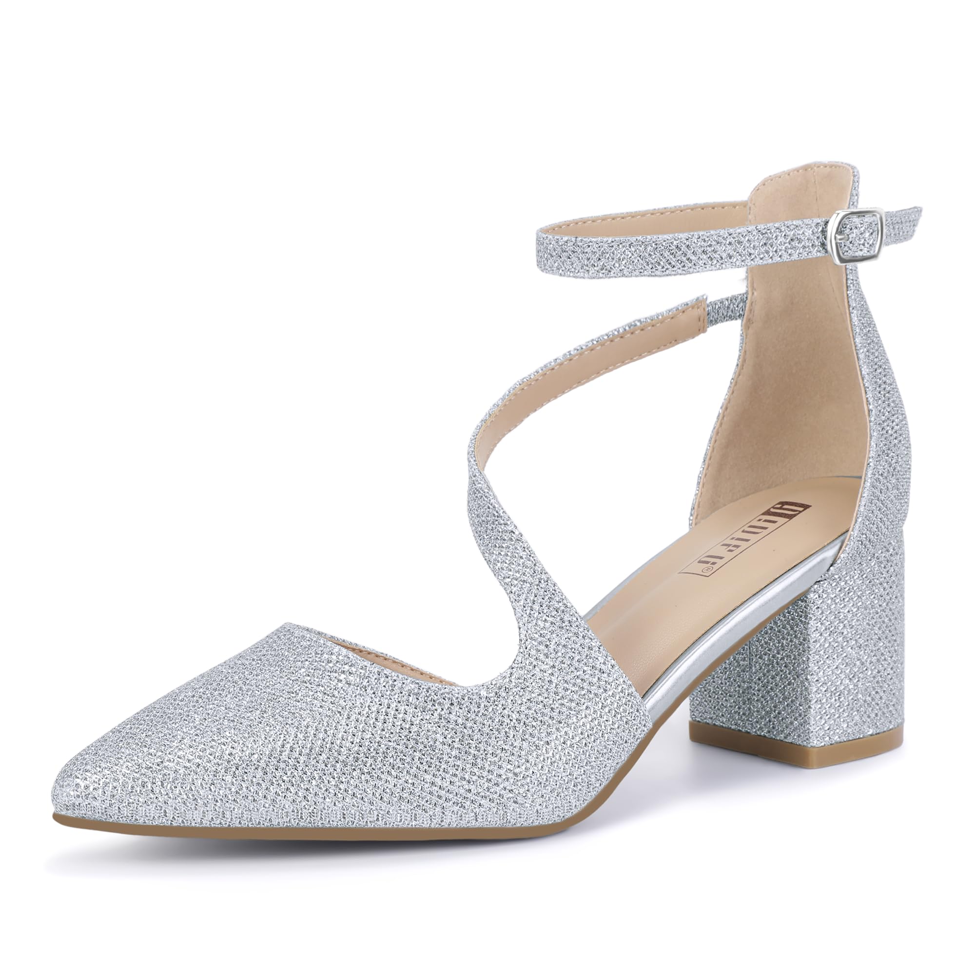 Foto 2 pulgar | Zapatos De Tacón Idifu, Plateados Con Purpurina, Bajos Y Gruesos, Para Mujer, 7 - Venta Internacional.