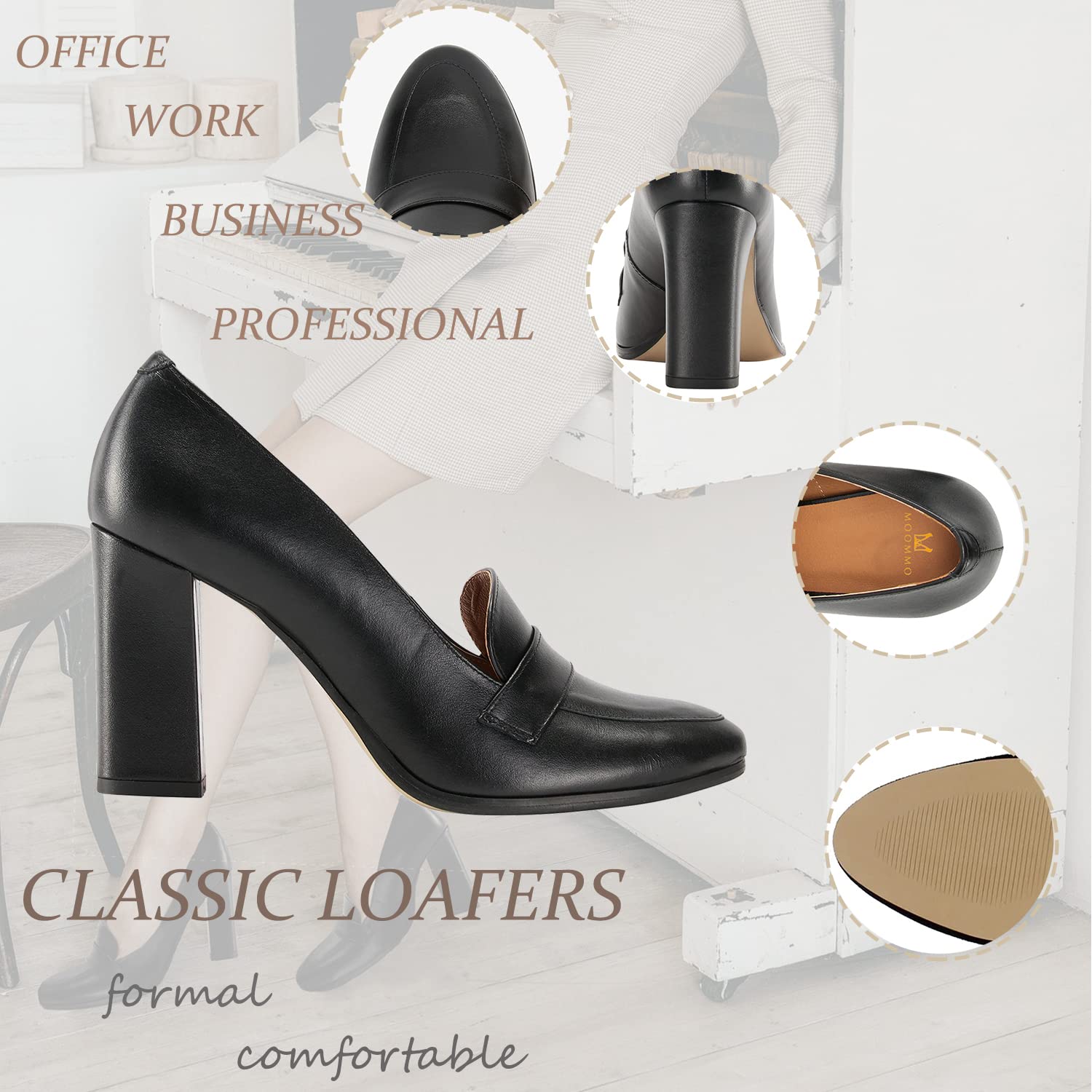 Foto 3 pulgar | Zapatos Moommo Para Mujer, Tacones Gruesos, Negros, Talla 9.5 - Venta Internacional.