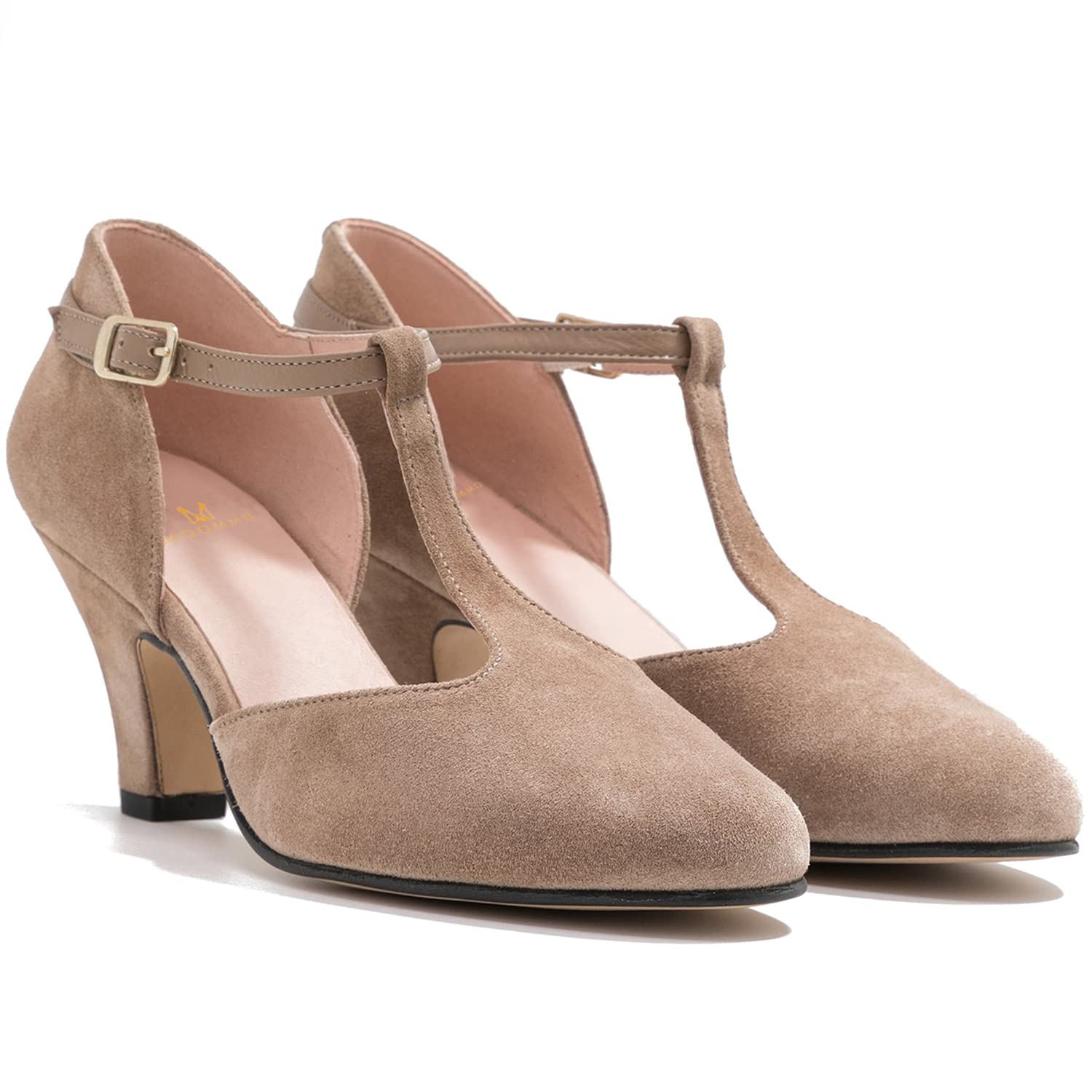 Foto 2 pulgar | Zapatos Moommo Con Tacón De Gatito Mary Jane, Zapatos De Tacón De Gamuza Marrón Para Mujer - Venta Internacional.
