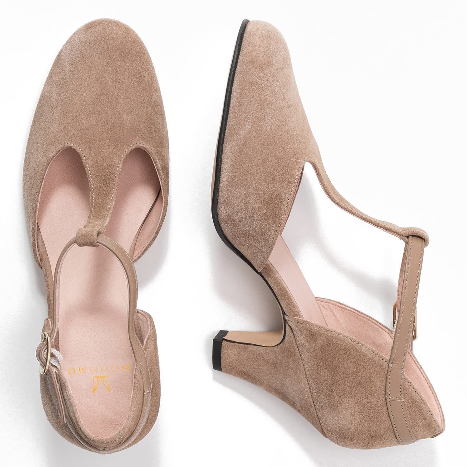 Foto 2 | Zapatos Moommo Con Tacón De Gatito Mary Jane, Zapatos De Tacón De Gamuza Marrón Para Mujer - Venta Internacional.