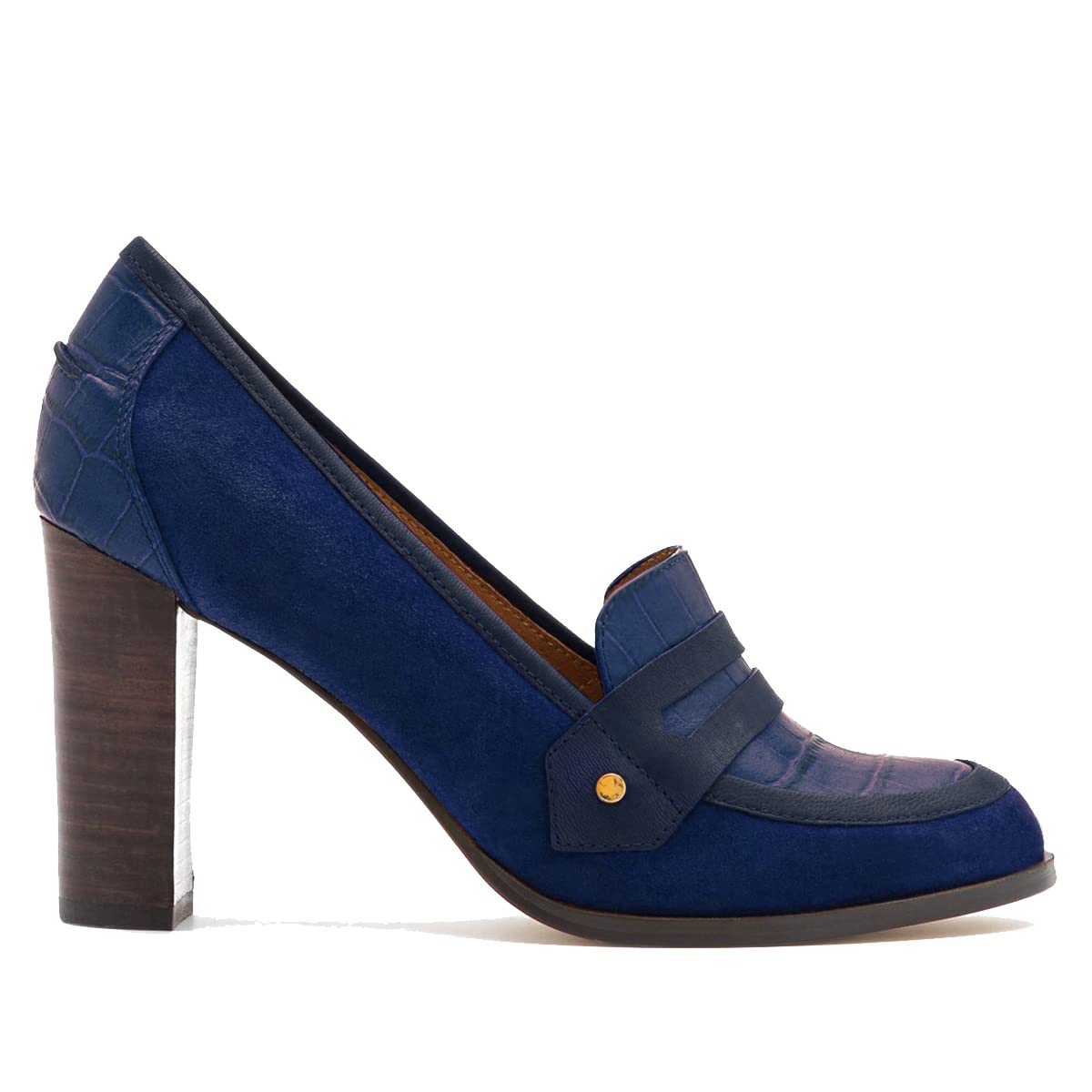 Foto 2 pulgar | Zapatos Moommo Para Mujer, Tacón Grueso, Tacón Ancho, Piel Azul, 9 Cm - Venta Internacional.
