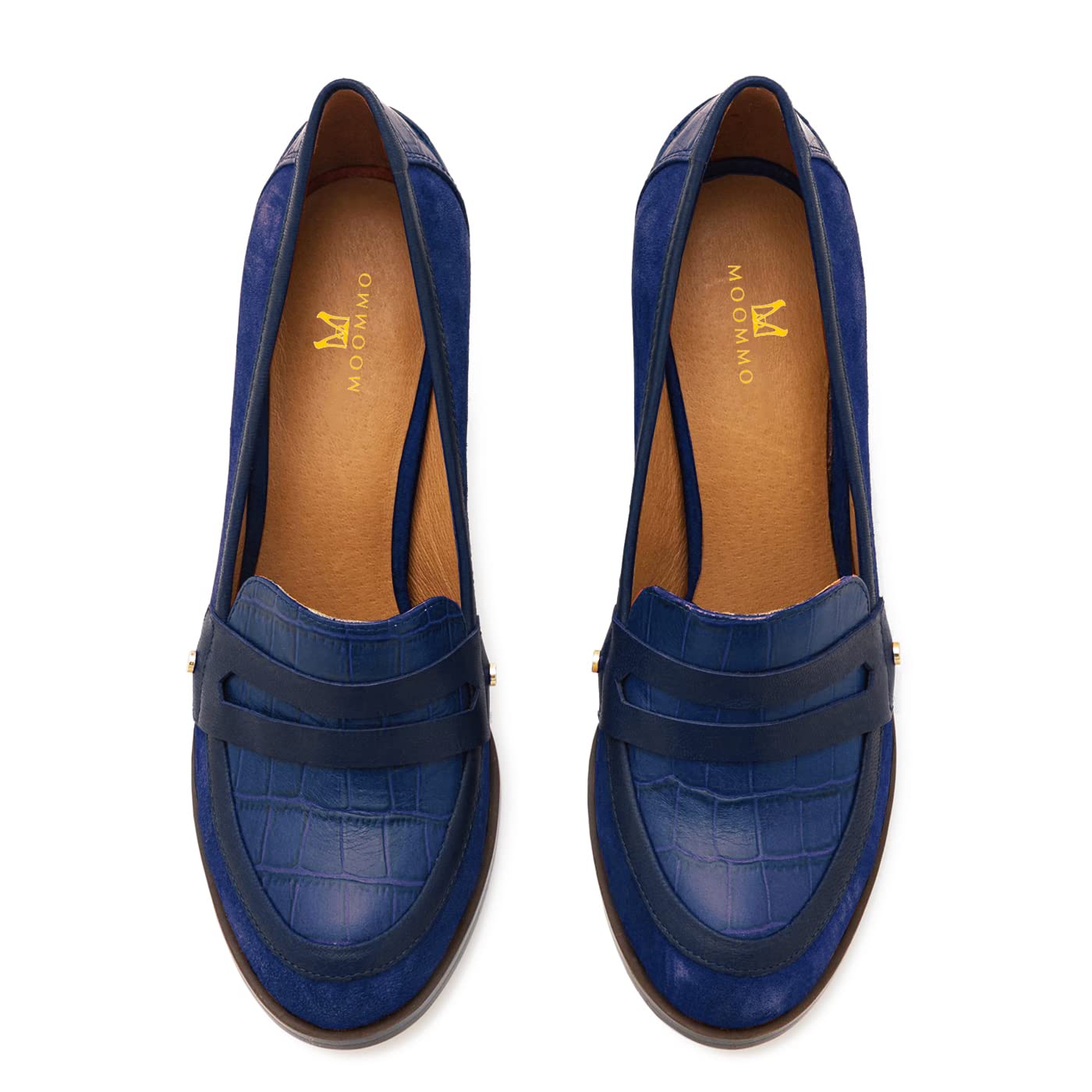 Foto 5 pulgar | Zapatos Moommo Para Mujer, Tacón Grueso, Tacón Ancho, Piel Azul, 9 Cm - Venta Internacional.