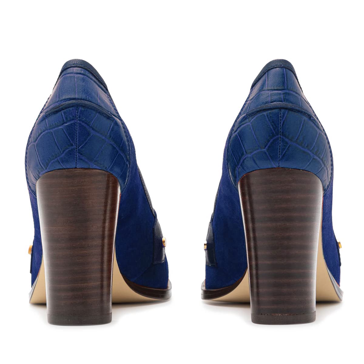 Foto 6 pulgar | Zapatos Moommo Para Mujer, Tacón Grueso, Tacón Ancho, Piel Azul, 9 Cm - Venta Internacional.
