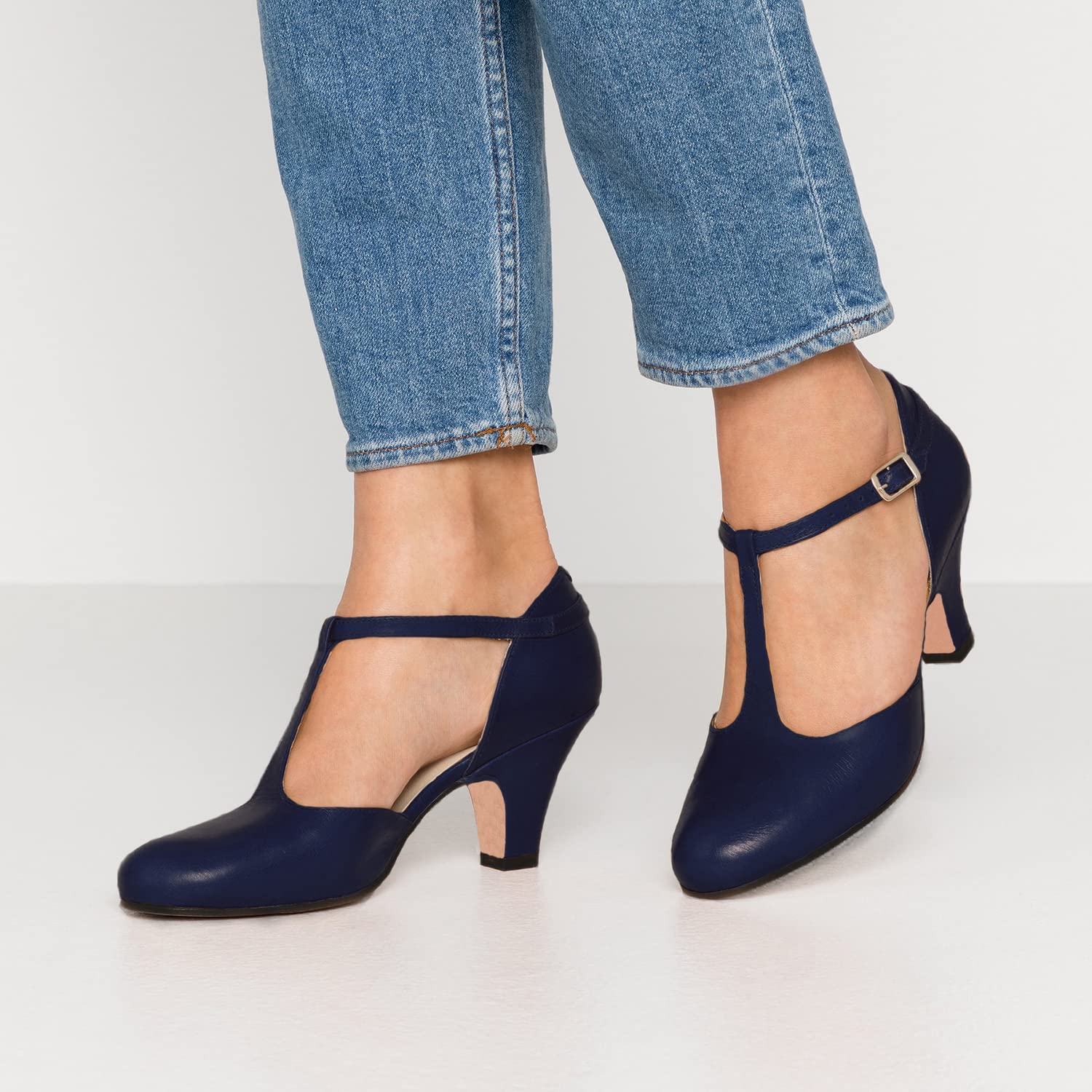 Foto 3 | Zapatos Moommo Con Tacón De Gatito Mary Jane, Zapatos De Tacón Azul Marino, Gamuza 7 - Venta Internacional.