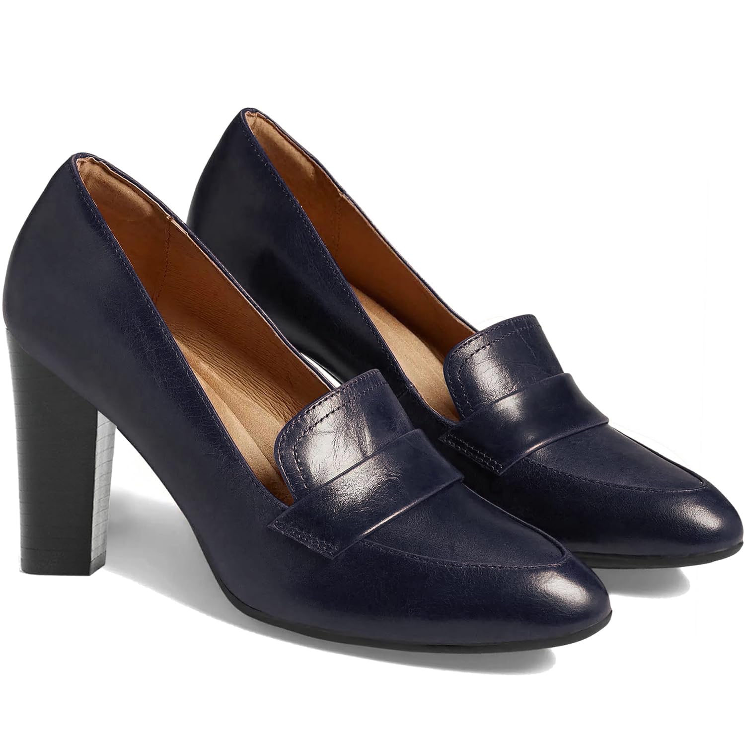 Foto 4 pulgar | Zapatos Moommo Mocasines De Tacón Alto Y Grueso Para Mujer, Color Azul Marino, 8.5 - Venta Internacional.