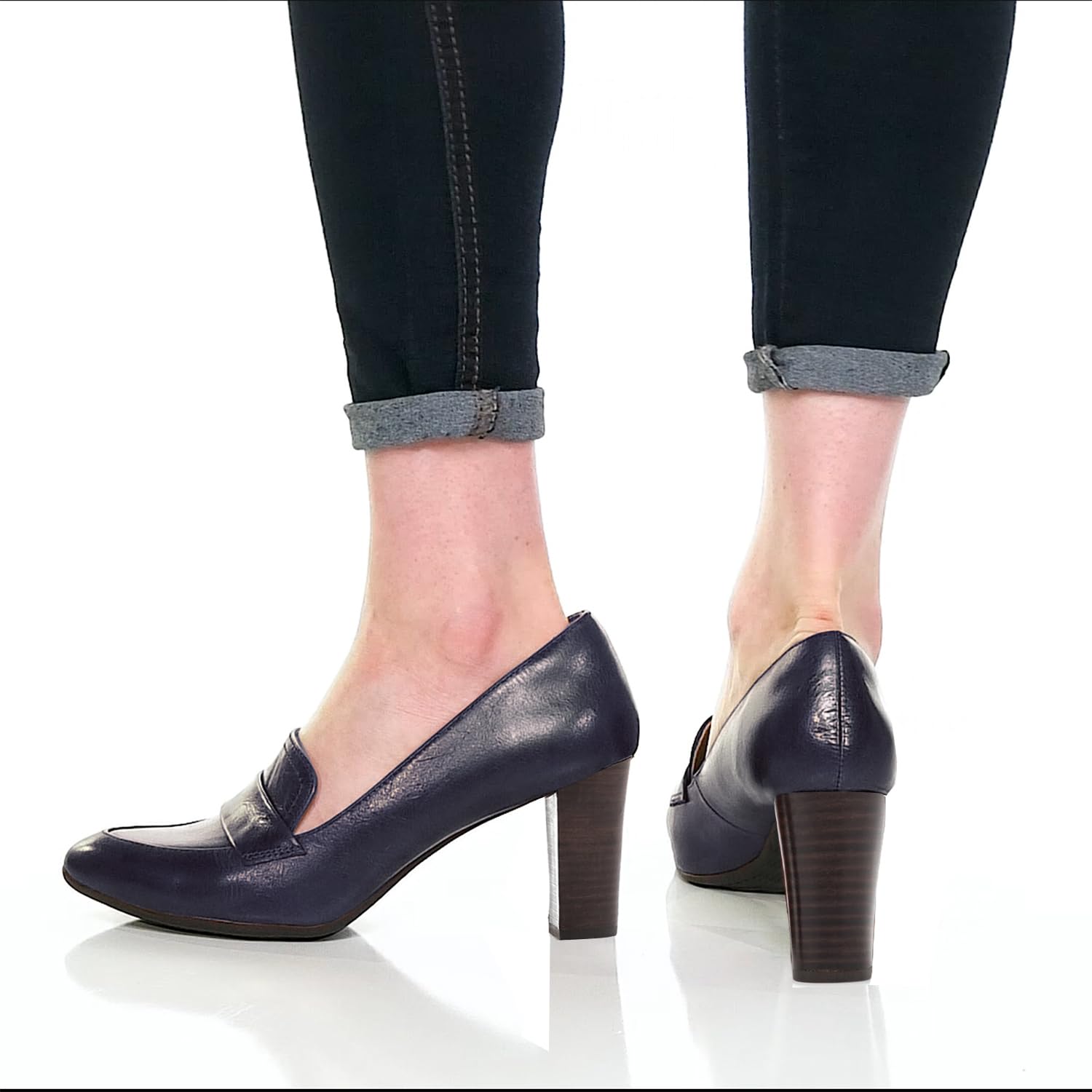 Foto 6 pulgar | Zapatos Moommo Mocasines De Tacón Alto Y Grueso Para Mujer, Color Azul Marino, 8.5 - Venta Internacional.