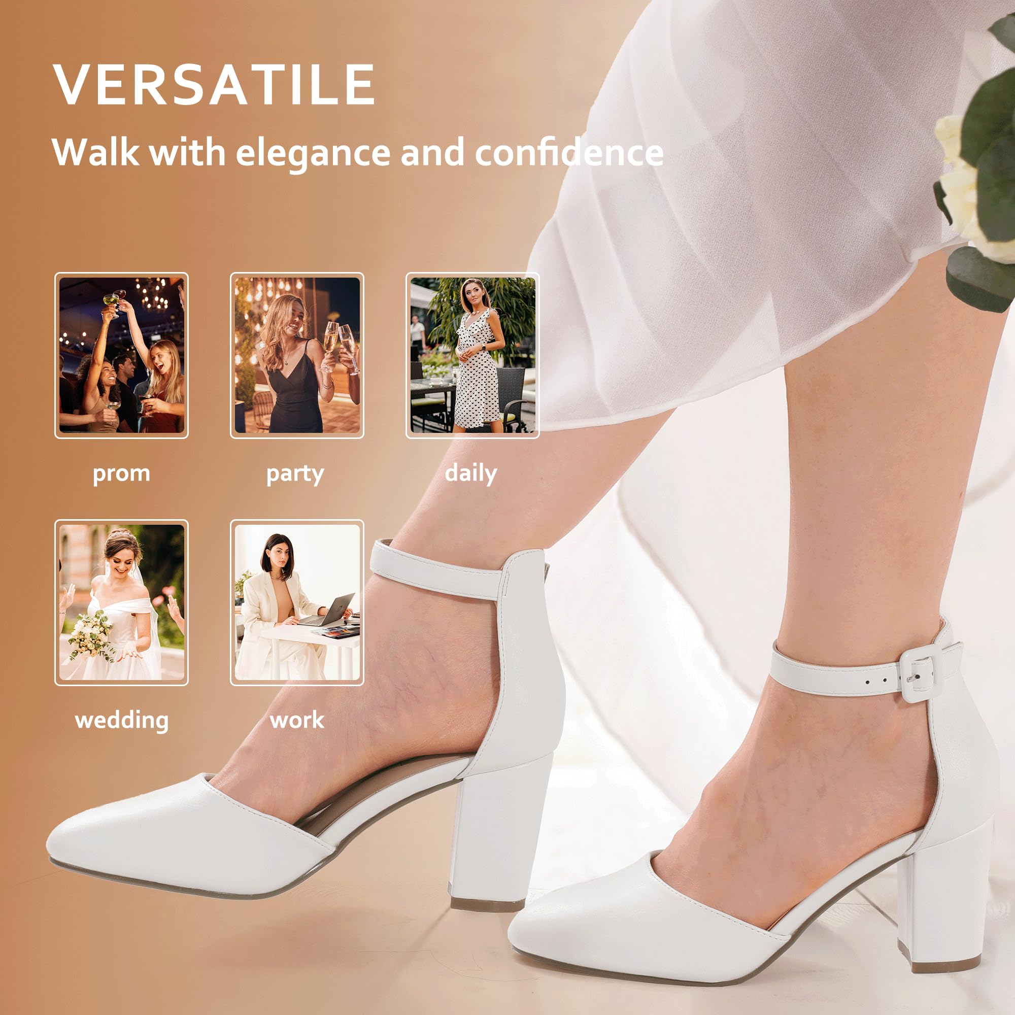 Foto 7 pulgar | Tacones Idifu White High Chick Block Para Mujer - Venta Internacional.