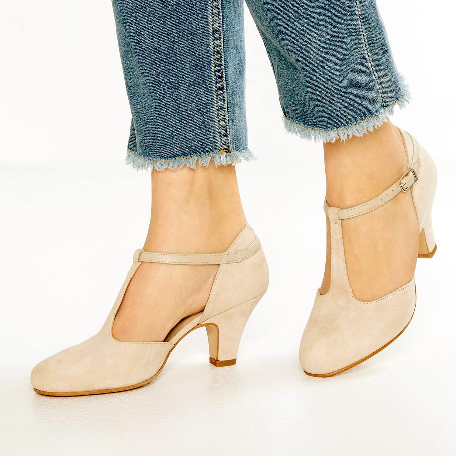 Foto 6 pulgar | Zapatos Moommo Mary Jane De Tacón Bajo Para Mujer, De Gamuza Beige, 38 - Venta Internacional.