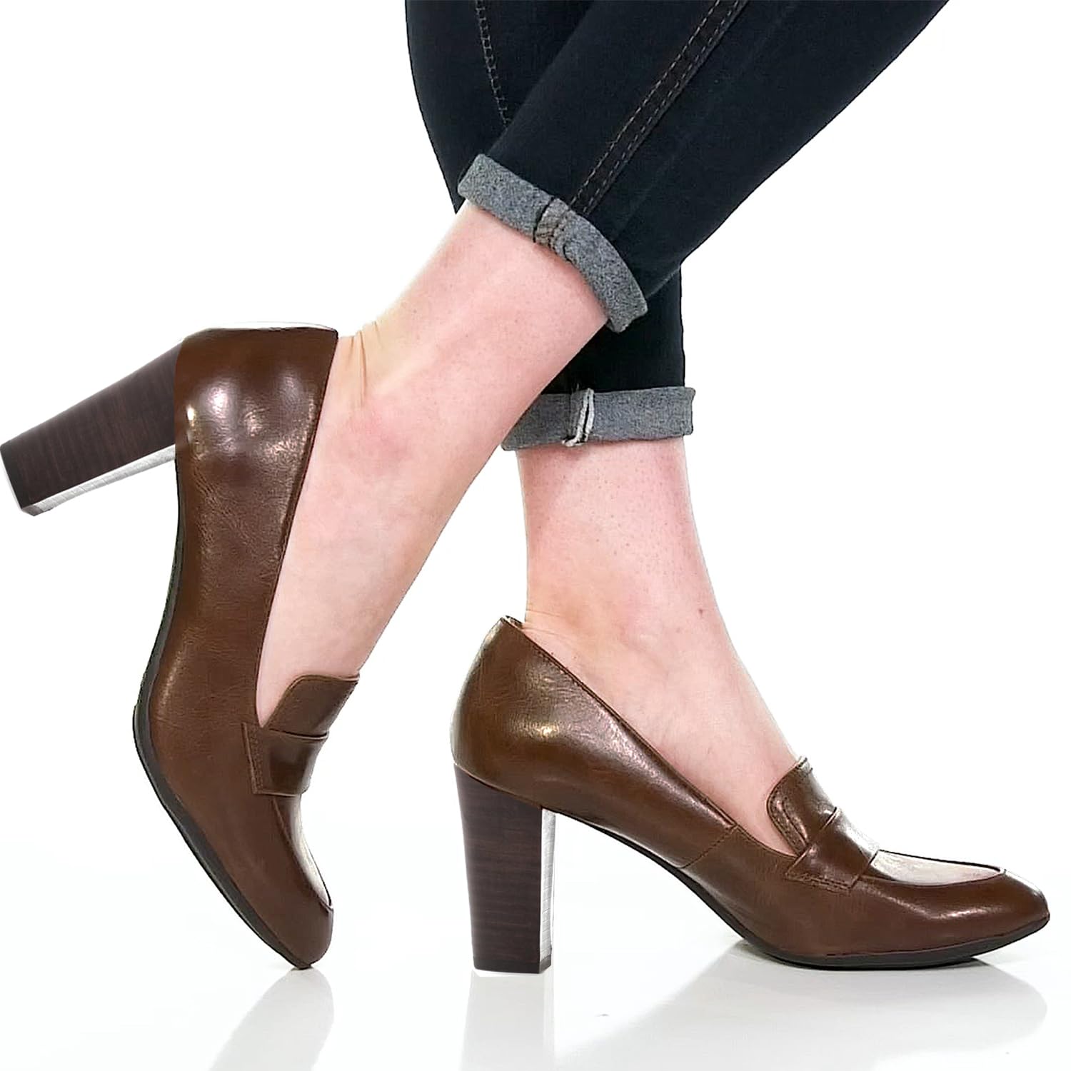 Foto 3 pulgar | Zapatos Moommo, Mocasines Con Tacón Alto Y Grueso, Zapatos, Zapatos, Color Canela, Mujer 8.5 - Venta Internacional.