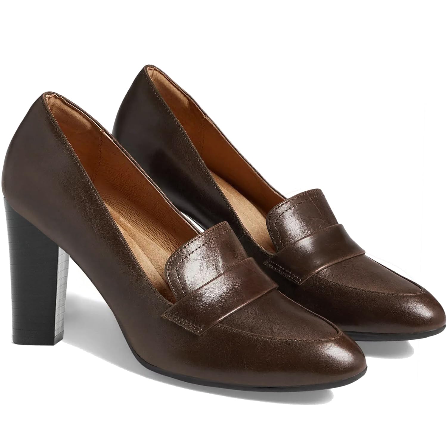 Foto 3 | Zapatos Moommo, Mocasines Con Tacón Alto Y Grueso, Zapatos, Zapatos, Color Canela, Mujer 8.5 - Venta Internacional.