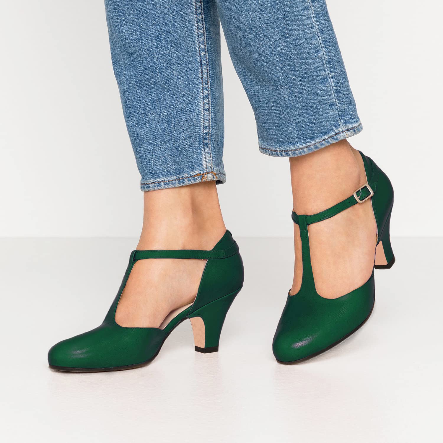 Foto 4 pulgar | Zapatos Moommo Mary Jane Con Tacón De Gatito Verdes Para Mujer - Venta Internacional.