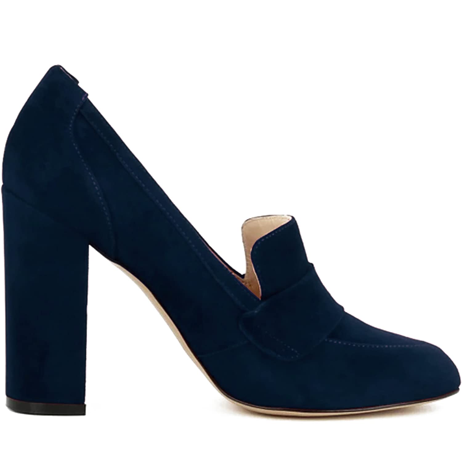 Foto 2 pulgar | Zapatos Moommo Para Mujer, Piel De Gamuza Azul, Tacón Ancho, Talla 6 - Venta Internacional.