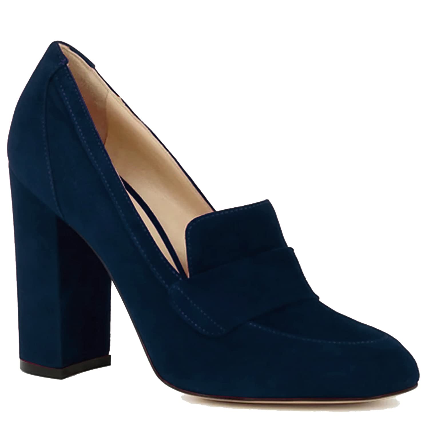 Foto 3 pulgar | Zapatos Moommo Para Mujer, Piel De Gamuza Azul, Tacón Ancho, Talla 6 - Venta Internacional.