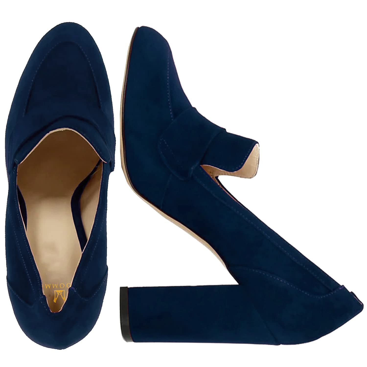 Foto 4 pulgar | Zapatos Moommo Para Mujer, Piel De Gamuza Azul, Tacón Ancho, Talla 6 - Venta Internacional.