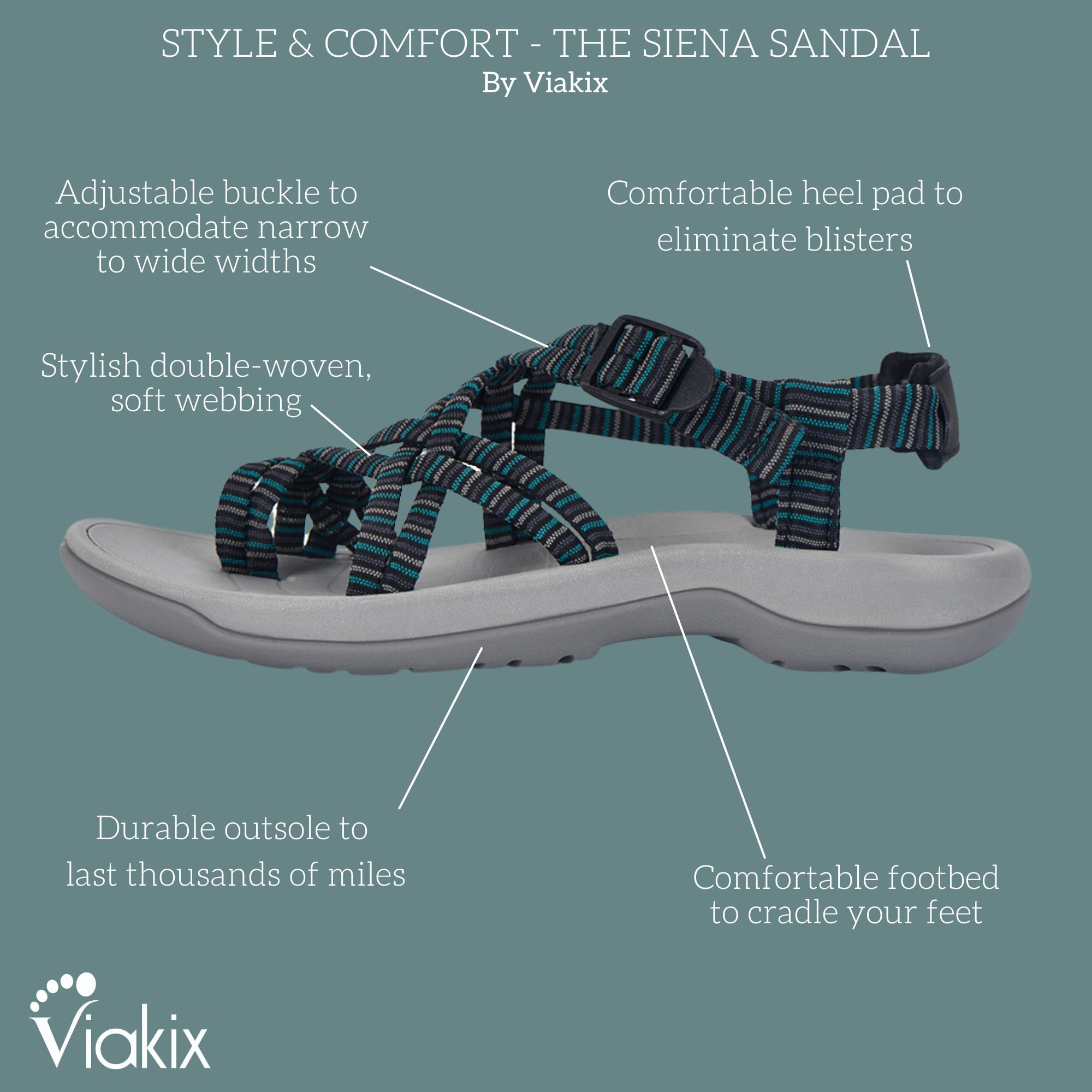 Foto 3 | Sandalias De Senderismo Viakix Siena Para Mujer, Color Negro/aguamarina, Talla 7 - Venta Internacional.