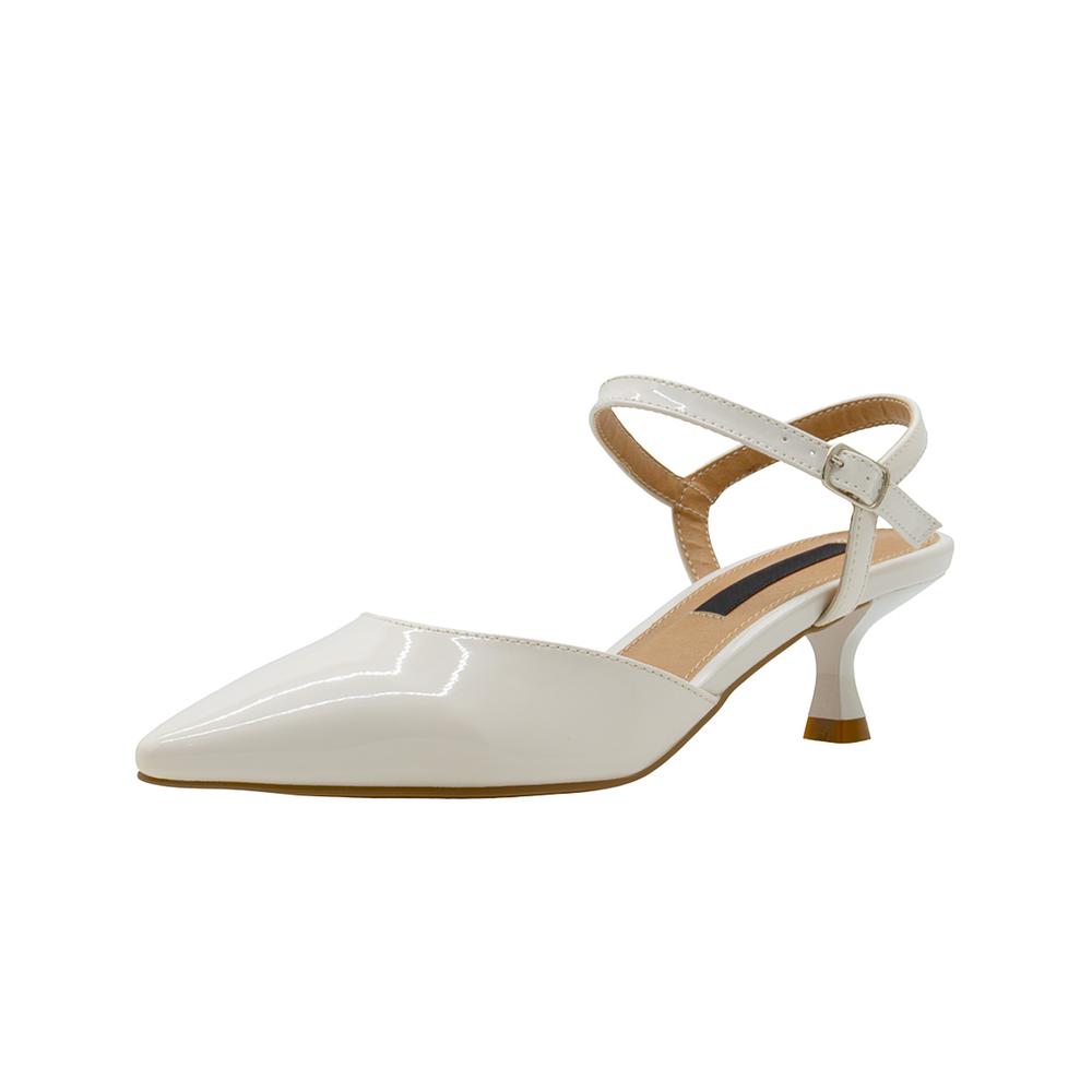 Foto 6 pulgar | Zapatilla Tacon Aguja Salamandra  Charo Beige Correa Tobillo Beige