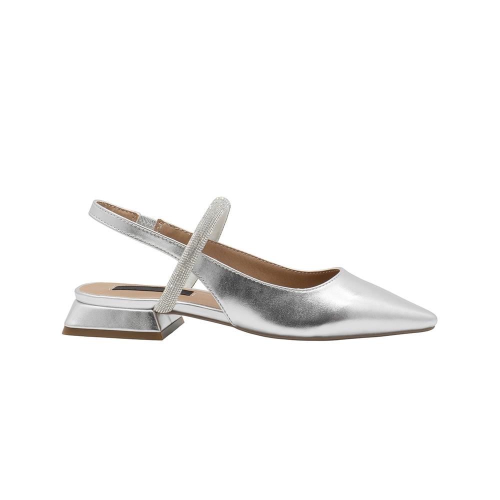 Foto 4 | Flat Balerina Dama Plateado Tacon Ancho Salamandra  Correa Plateado