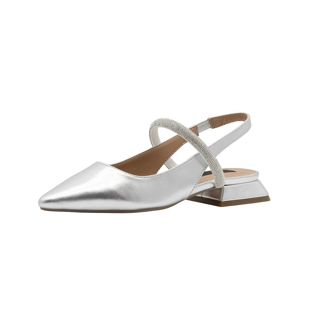 Foto 5 | Flat Balerina Dama Plateado Tacon Ancho Salamandra  Correa Plateado