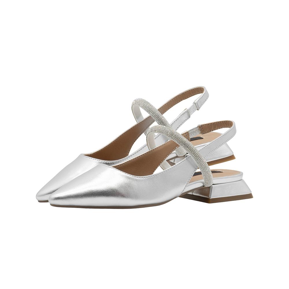 Foto 7 | Flat Balerina Dama Plateado Tacon Ancho Salamandra  Correa Plateado