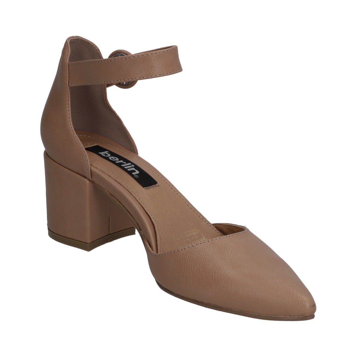 Zapatilla Berlin Beige Puntal Con Pulsera Y Tacón Cuadrado