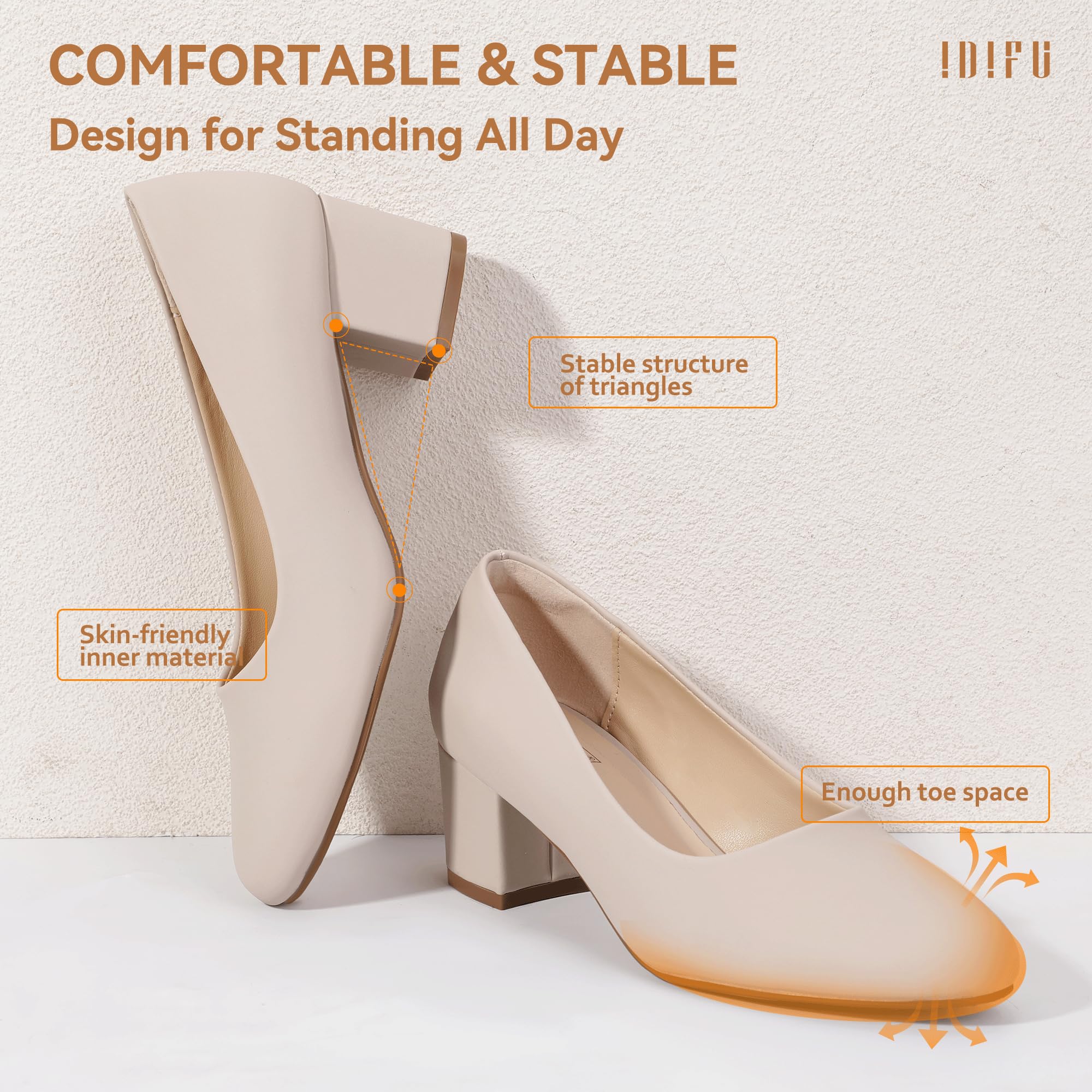 Foto 5 | Zapatos De Tacón Idifu Nubuck Nude, Bajos Y Gruesos, Para Mujer - Venta Internacional.