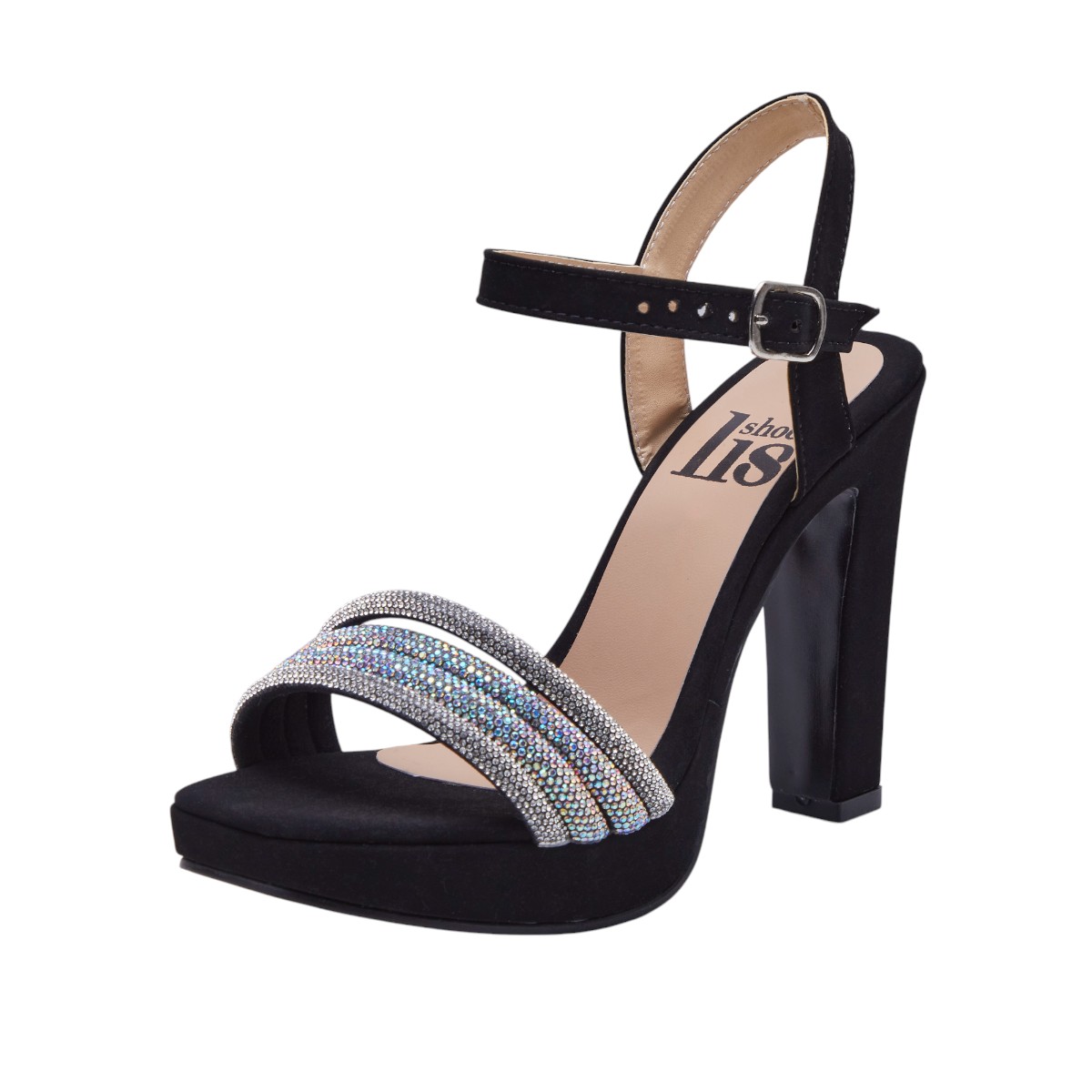 Foto 1 | Zapatillas Calzado Watanabe Color Negro Tacón Ancho Brillos Y Gamuza